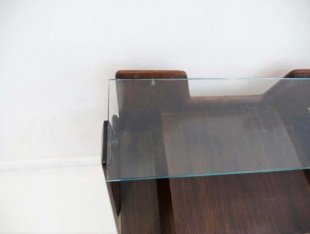 Pair Of Italian Modernist Wooden Bedside Tables With Glass Top photo vintage