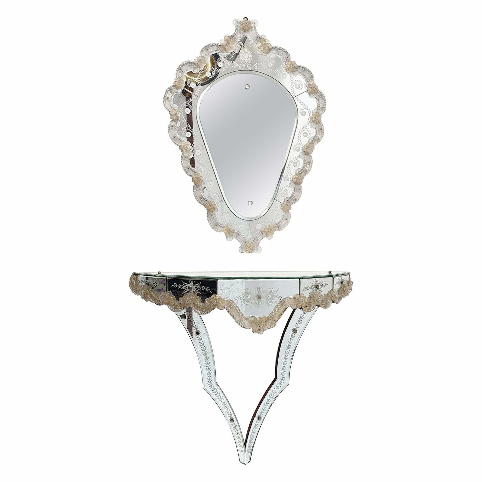 Mid Century Murano Glass Console Table And Mirror