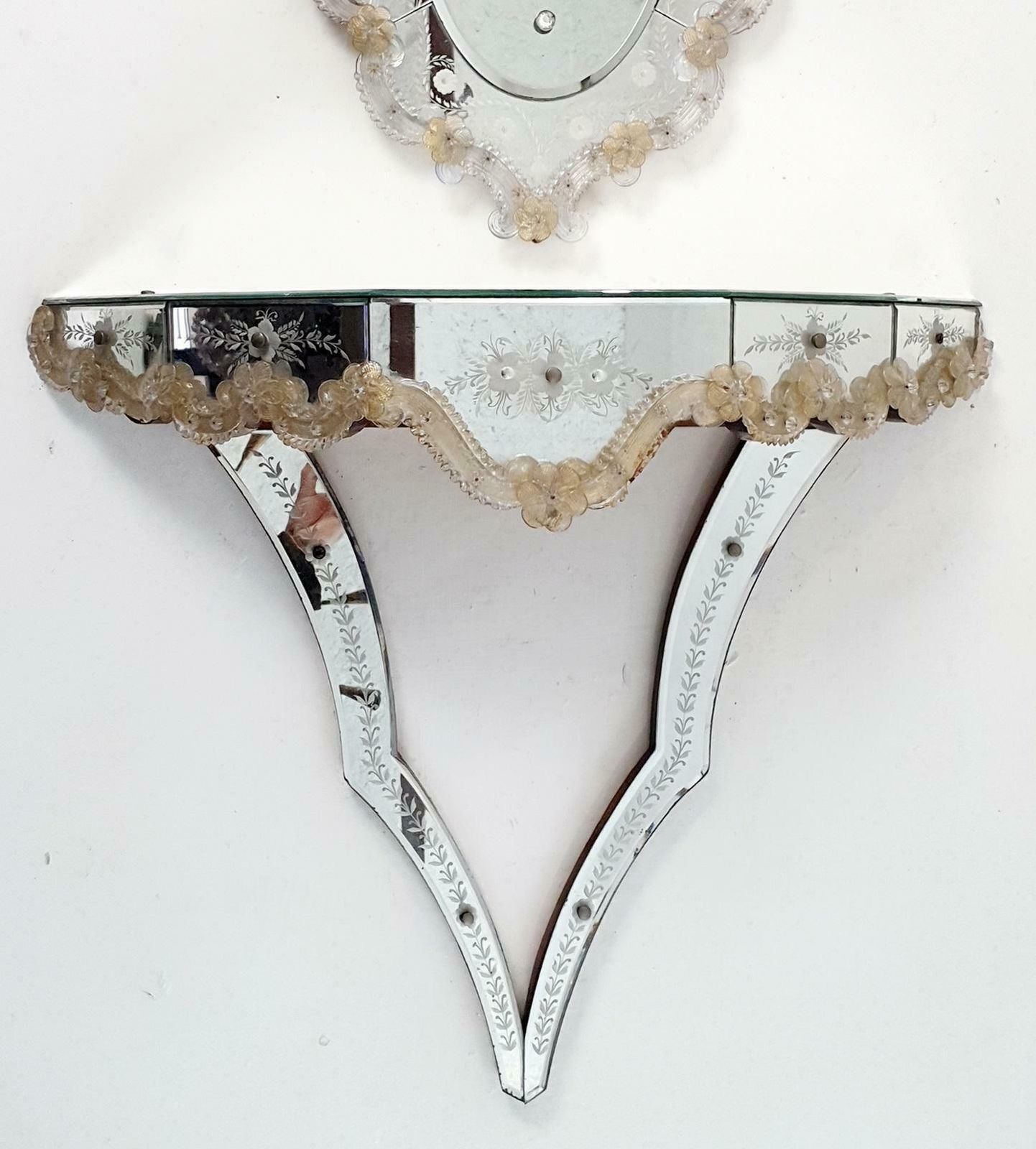 Mid Century Murano Glass Console Table And Mirror photo for sale