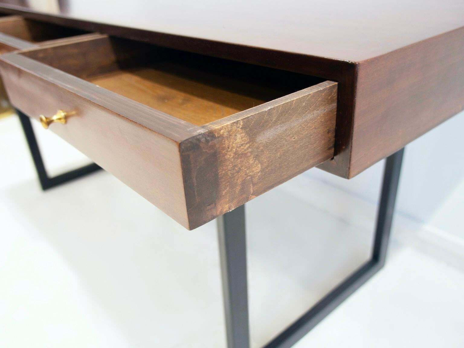 photo furniture Wooden Writing Desk With Drawers And Black Lacquered Legs