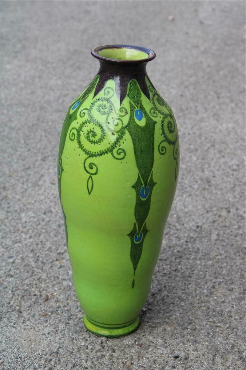 Art Decò Vase Italy 1920 Palazzi Roma Manufacture Green And Floral Decorations photo furniture