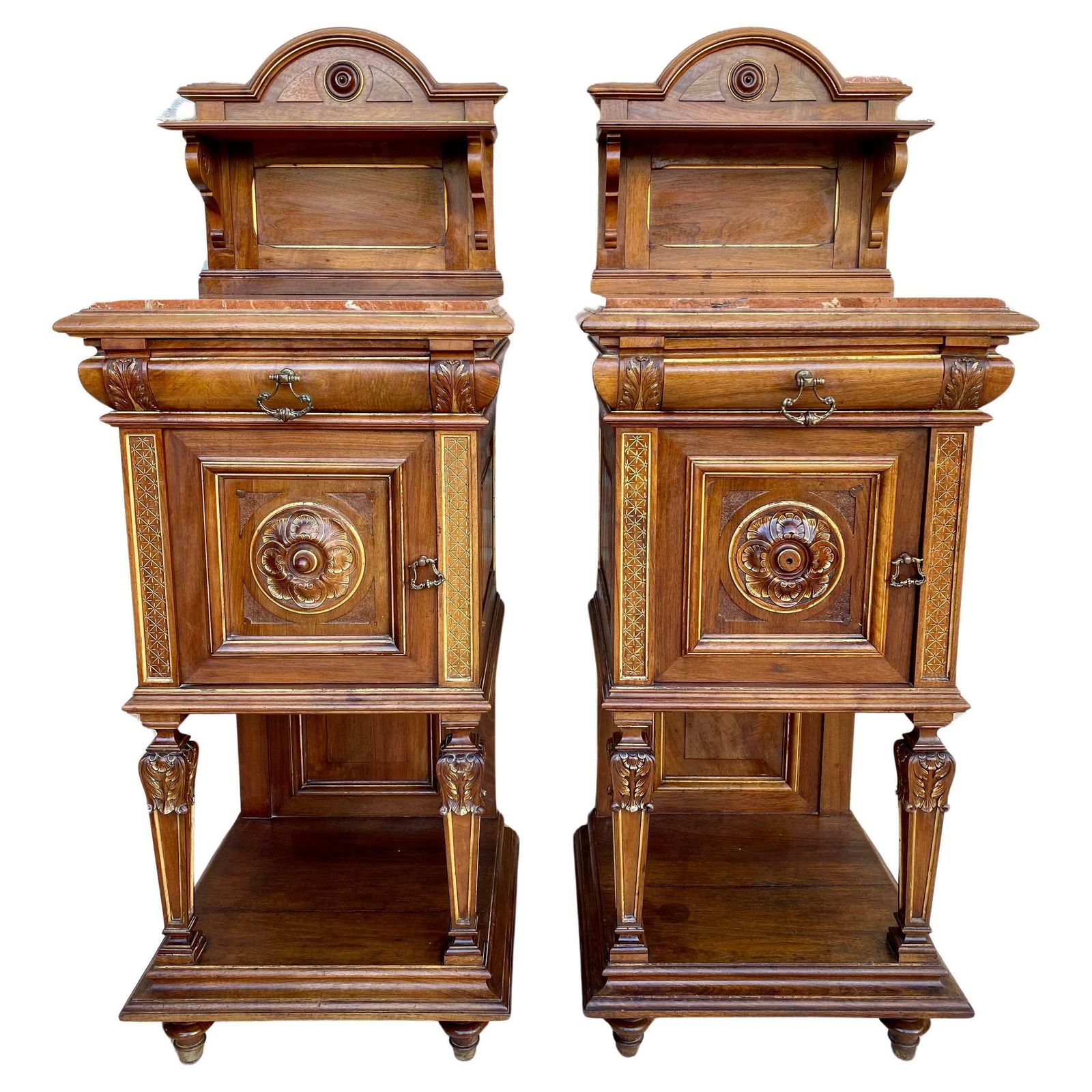 Tables de chevet françaises, plateau en marbre, XIXe siècle, années 1890, lot de 2 - 3 040,21 £ le lot