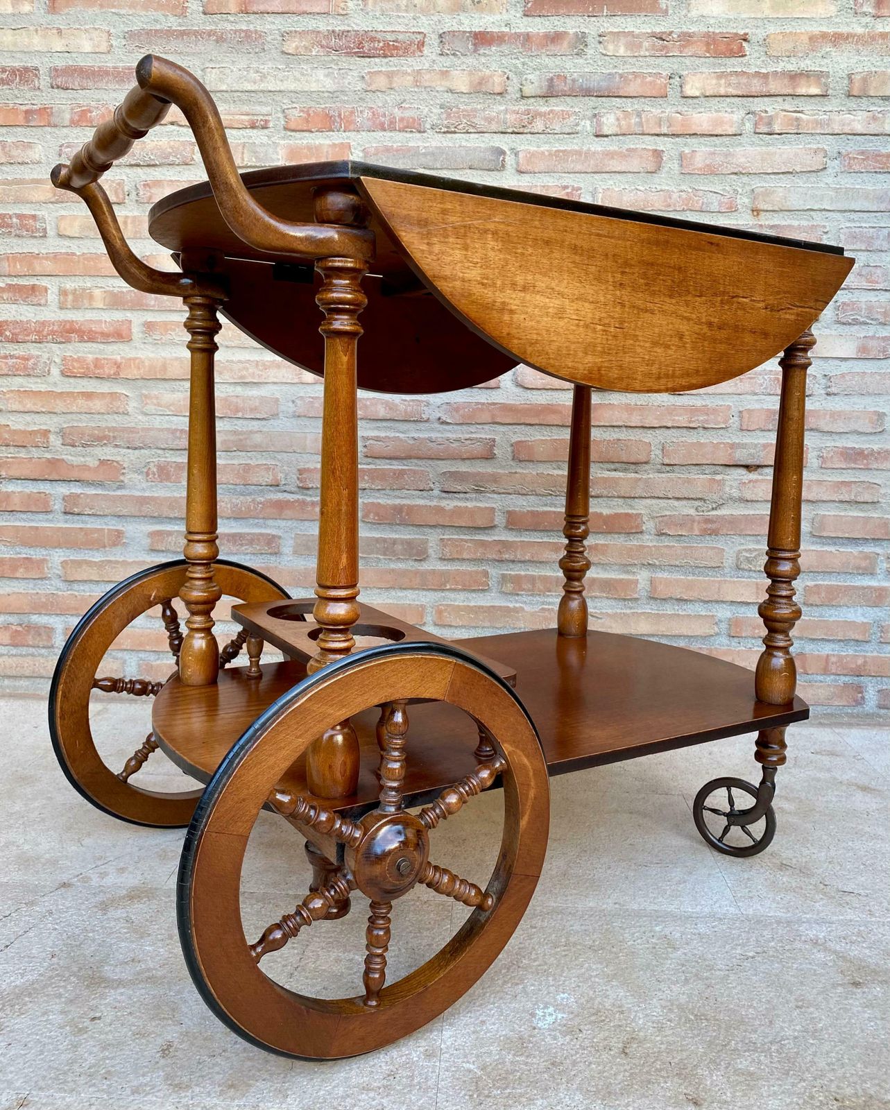 Chariot bar mid-century en bois, France, années 1950 photo vinterior