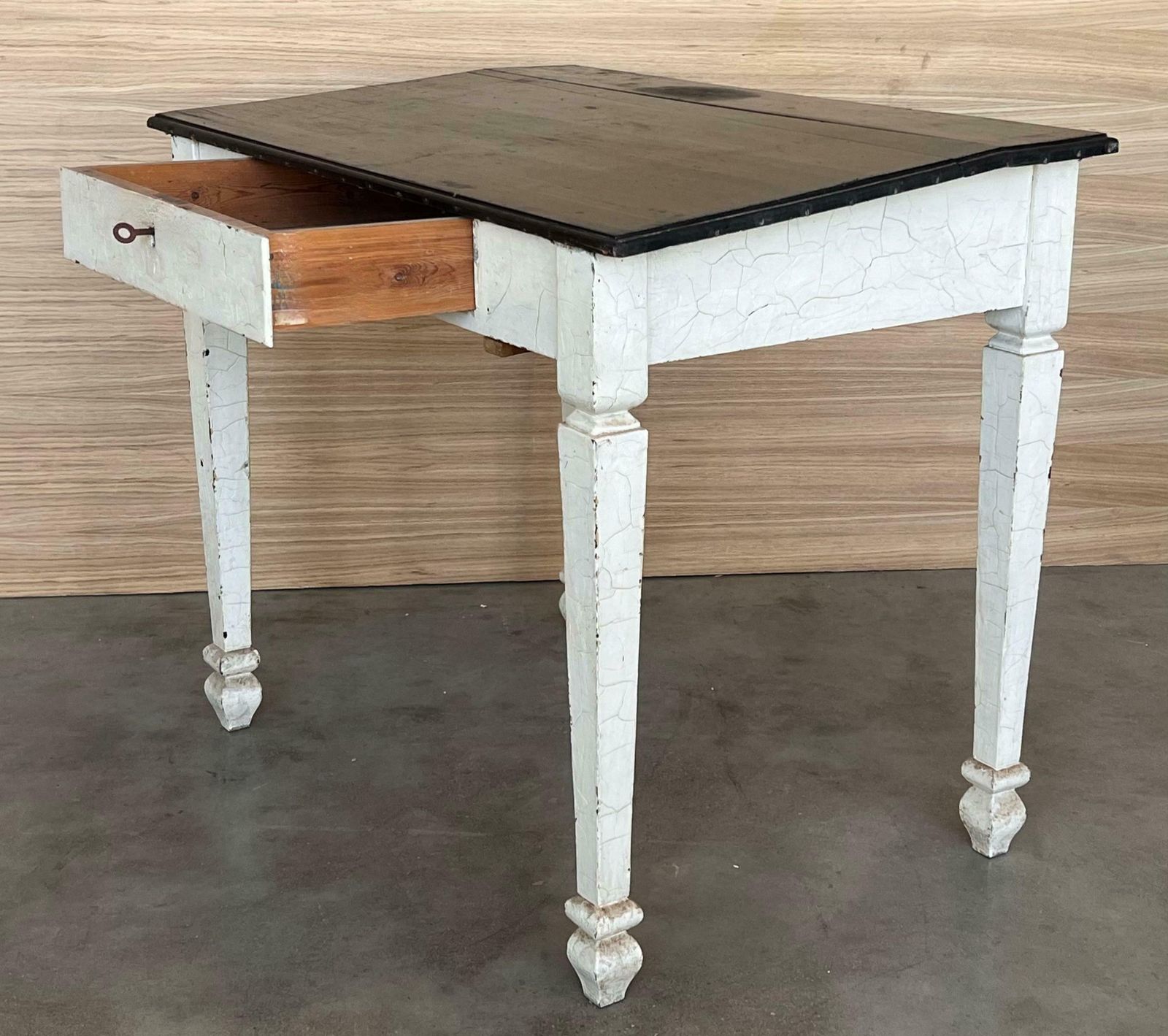 photo furniture Black Ebonized Wood “Architect Desk” Table With Drawer, France