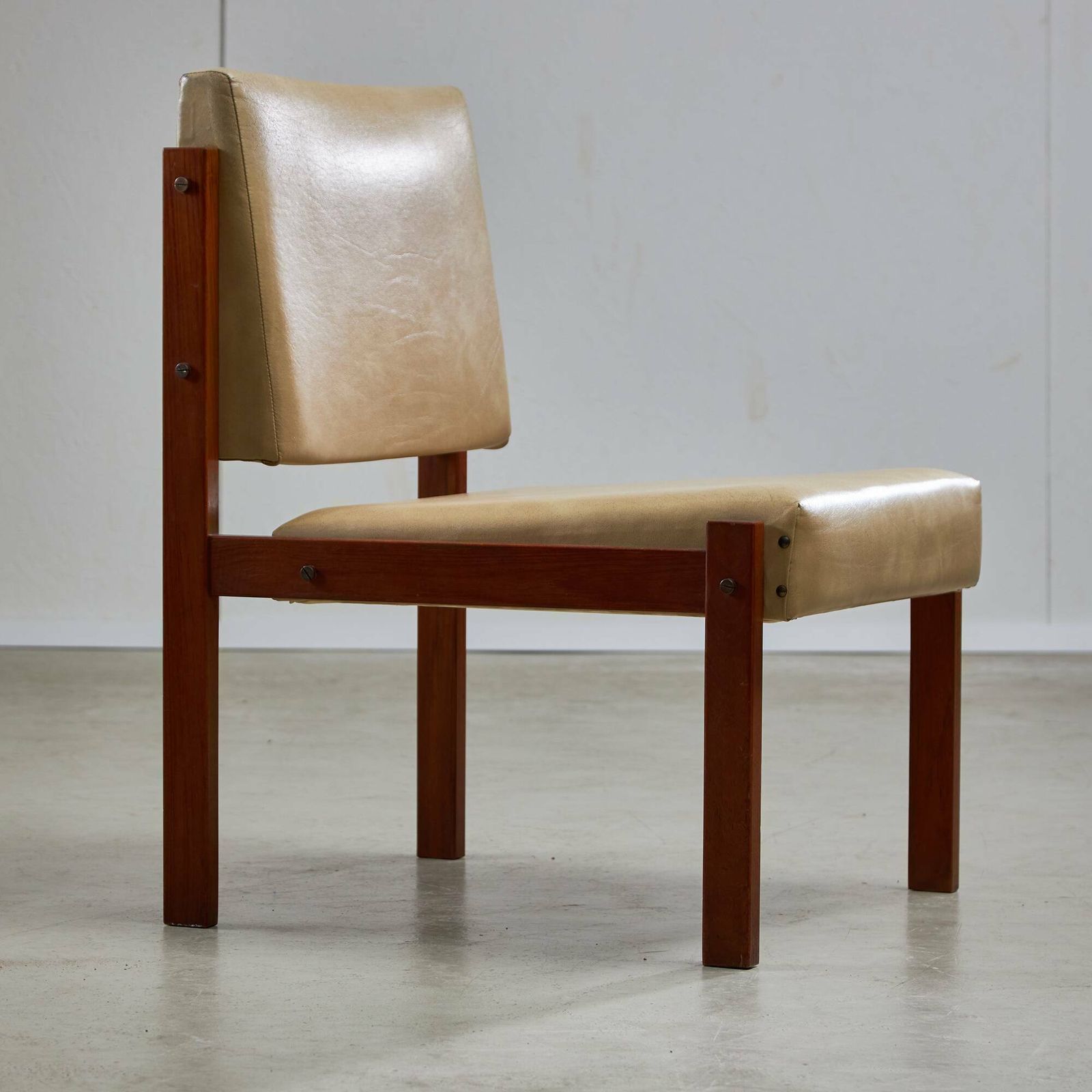 Angular Chair In Teak Wood And Leather With Copper Details, 1970s photo vintage