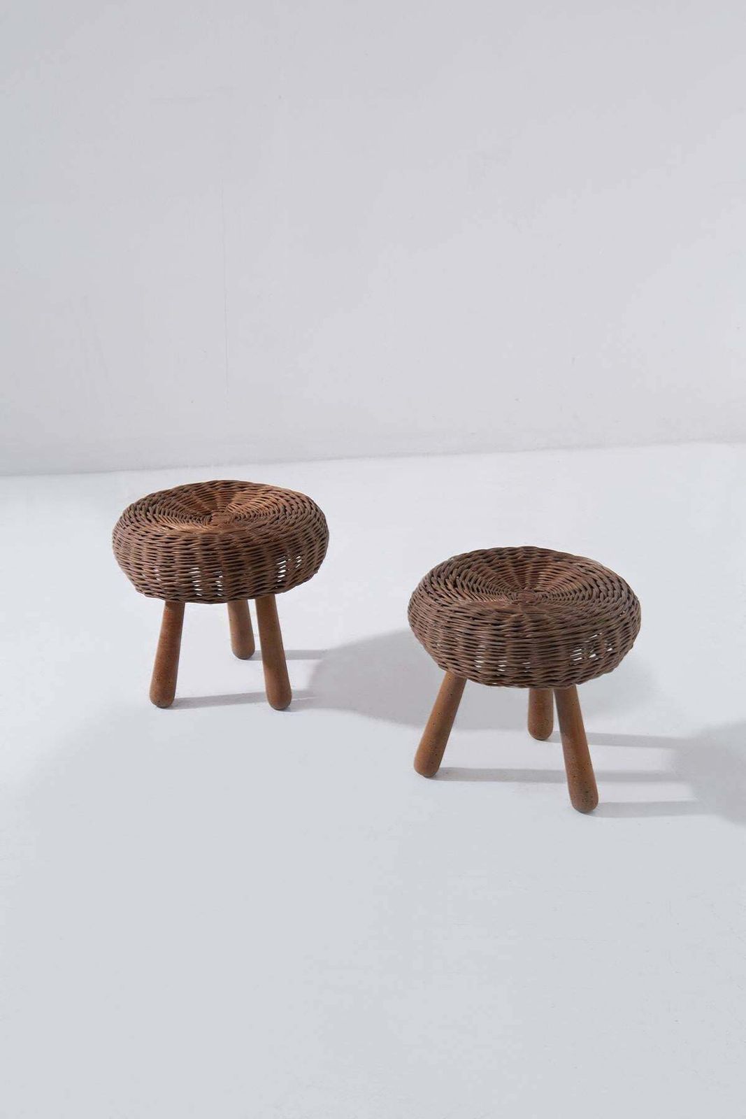 Wicker And Wood Couple Stools By Tony Paul photo furniture