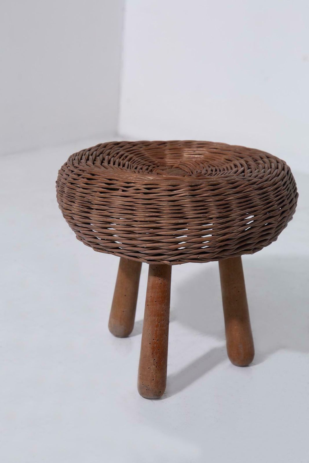 Wicker And Wood Couple Stools By Tony Paul photo for sale