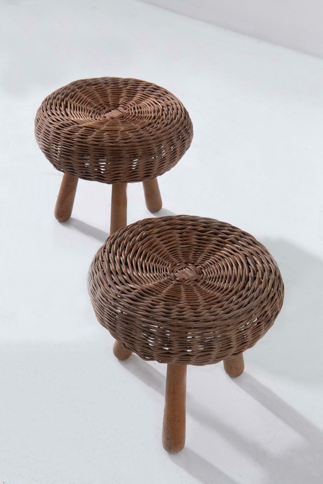 Wicker And Wood Couple Stools By Tony Paul photo Furniture