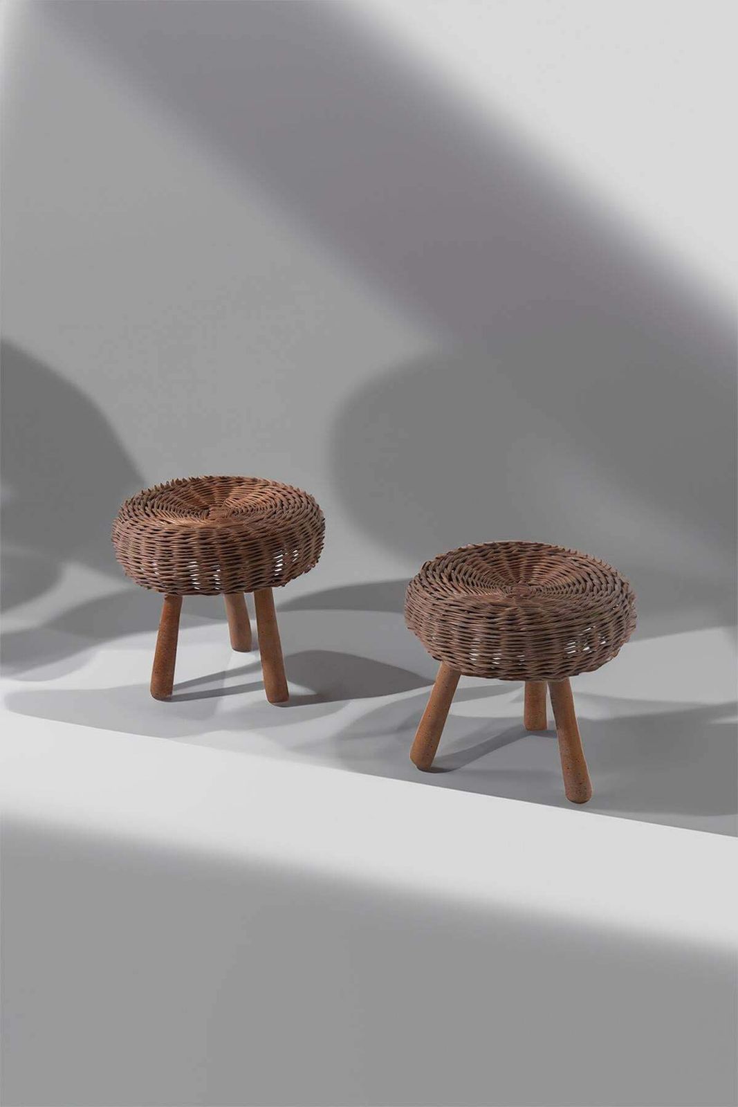 Wicker And Wood Couple Stools By Tony Paul photo 1865.0