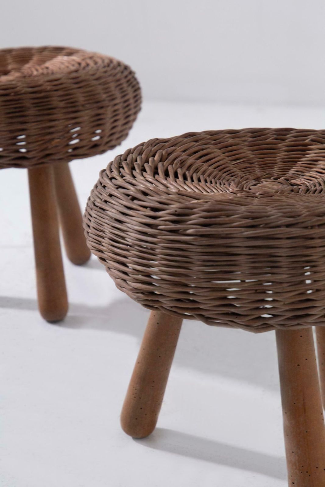 Wicker And Wood Couple Stools By Tony Paul photo buy