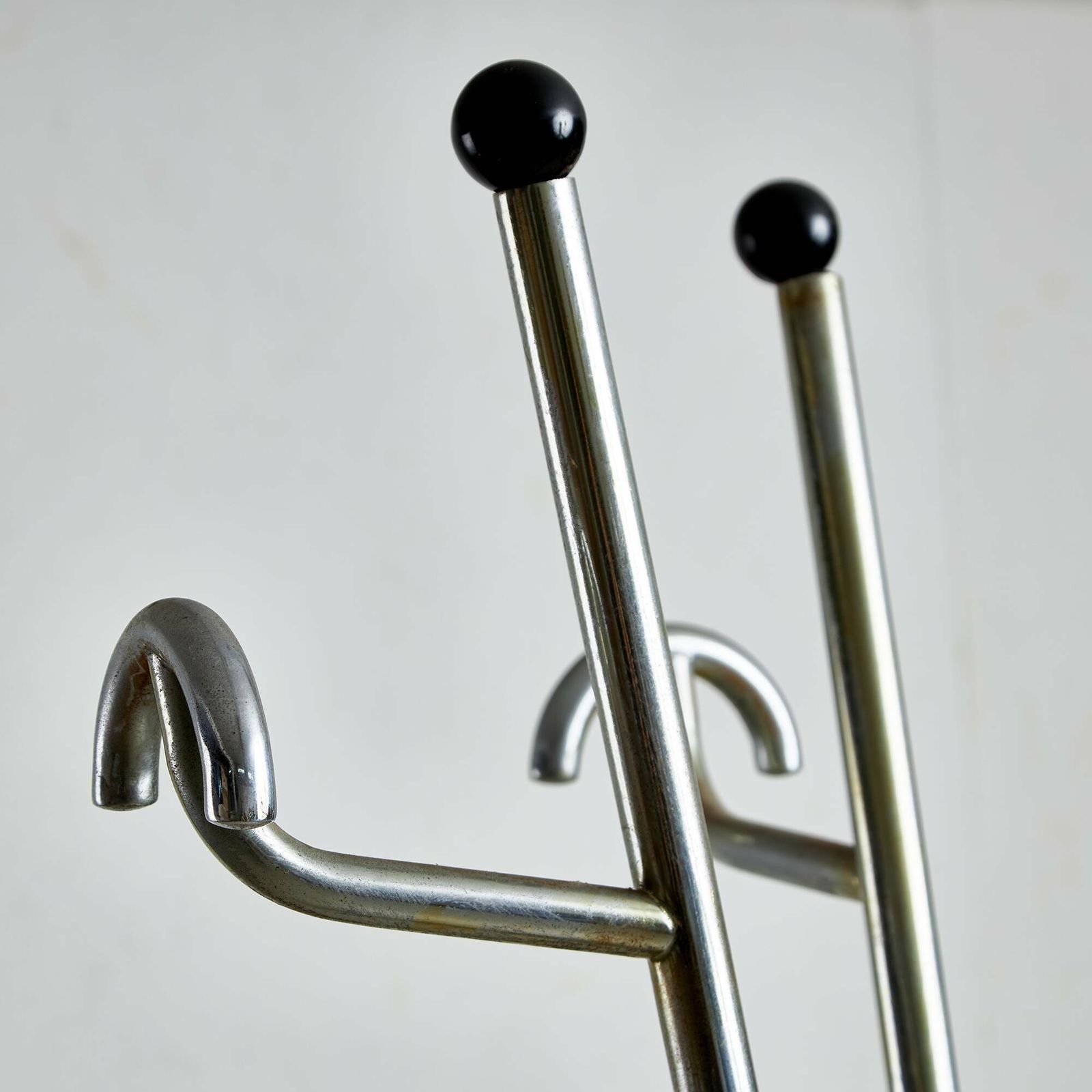 Postmodern Coat Rack With Four Arms, Umbrella Stand And Black Vinyl Spheres photo for sale