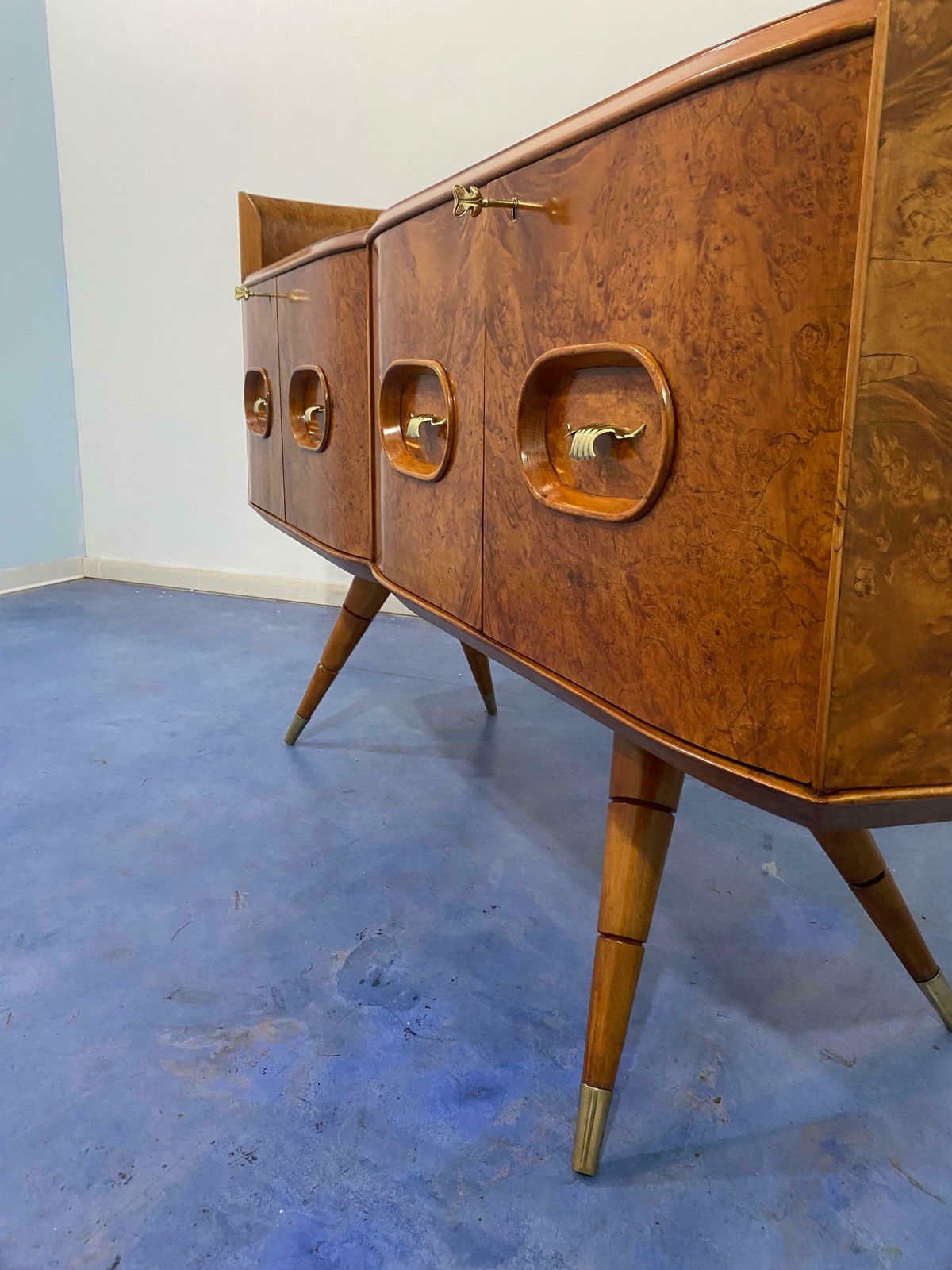 photo buy Italian Mid Century Sideboard Honey Color In Birch Wood, 1950s