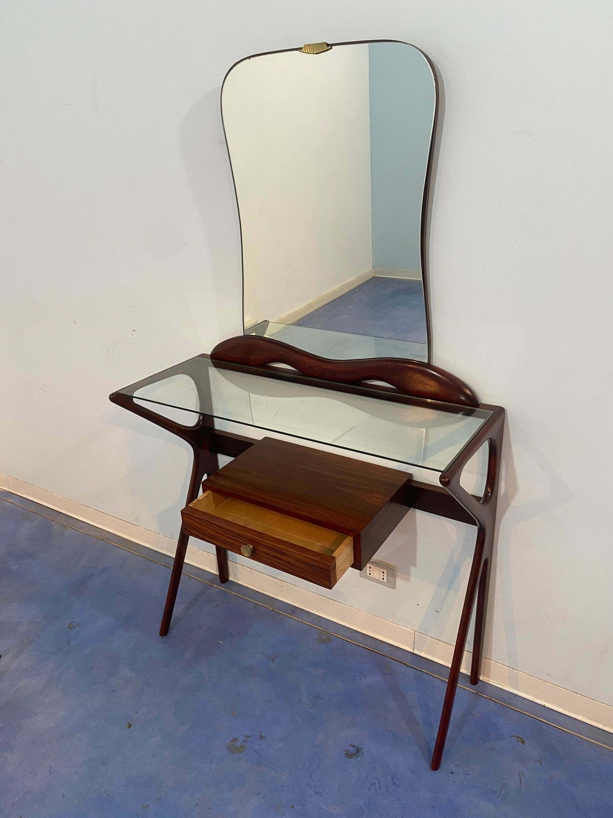 photo furniture Italian Mid Century Console Table With Mirror Attributed To Ico Parisi, 1950s