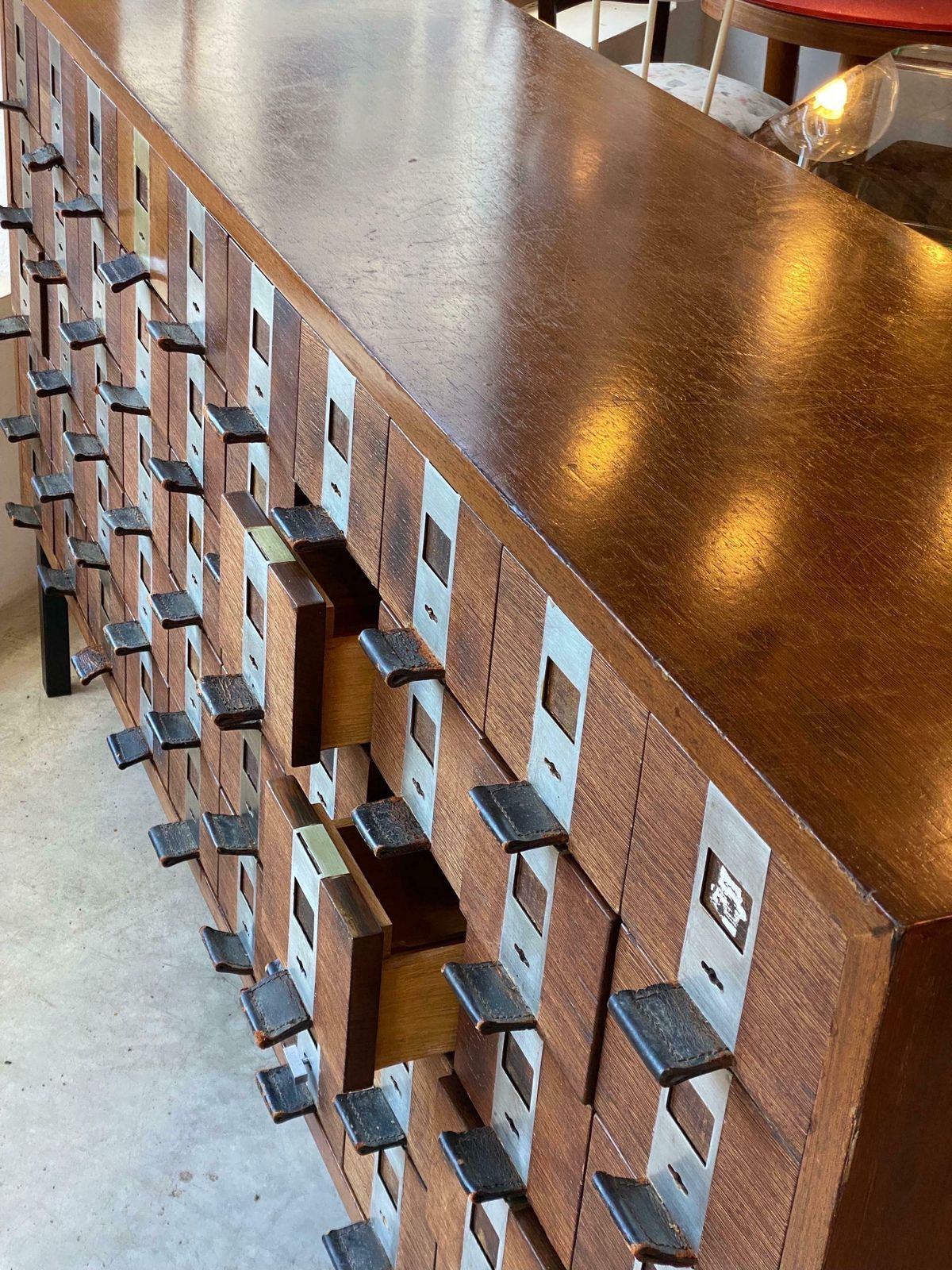 Large Fifty Drawers Shop Counter, Display Sideboard 1958 De Coene, Belgium photo vinterior