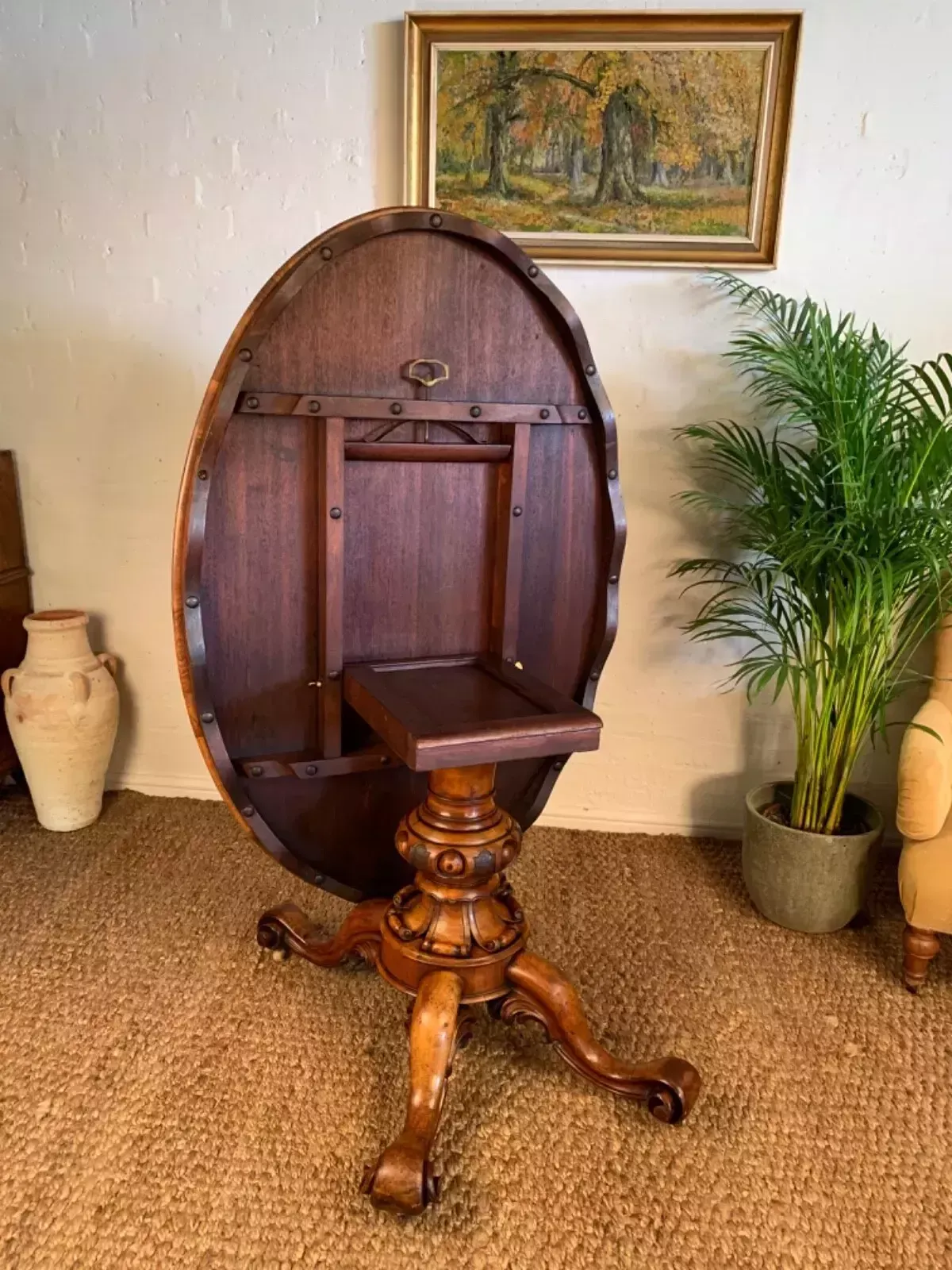 Antique Victorian Figured Walnut Center Table photo vintage
