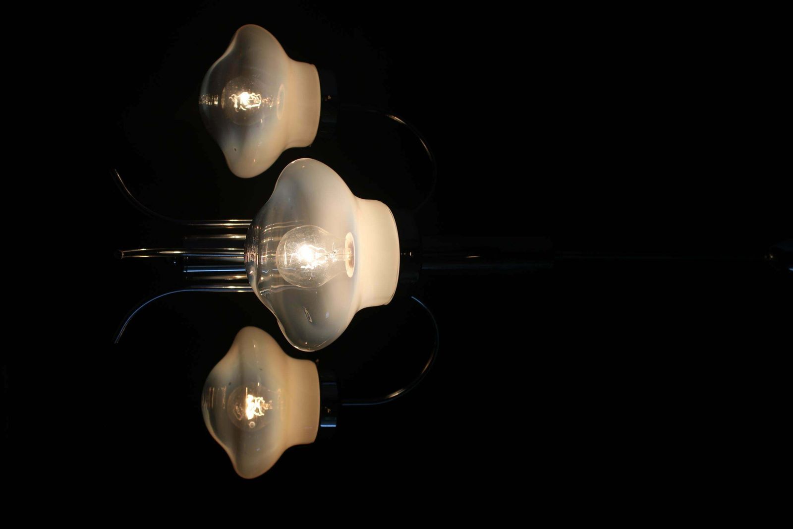 photo furniture 1960s Chrome Plated Chandelier With Murano Glass, Italy