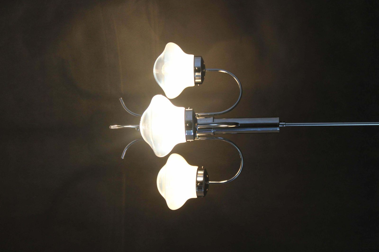 photo for sale 1960s Chrome Plated Chandelier With Murano Glass, Italy