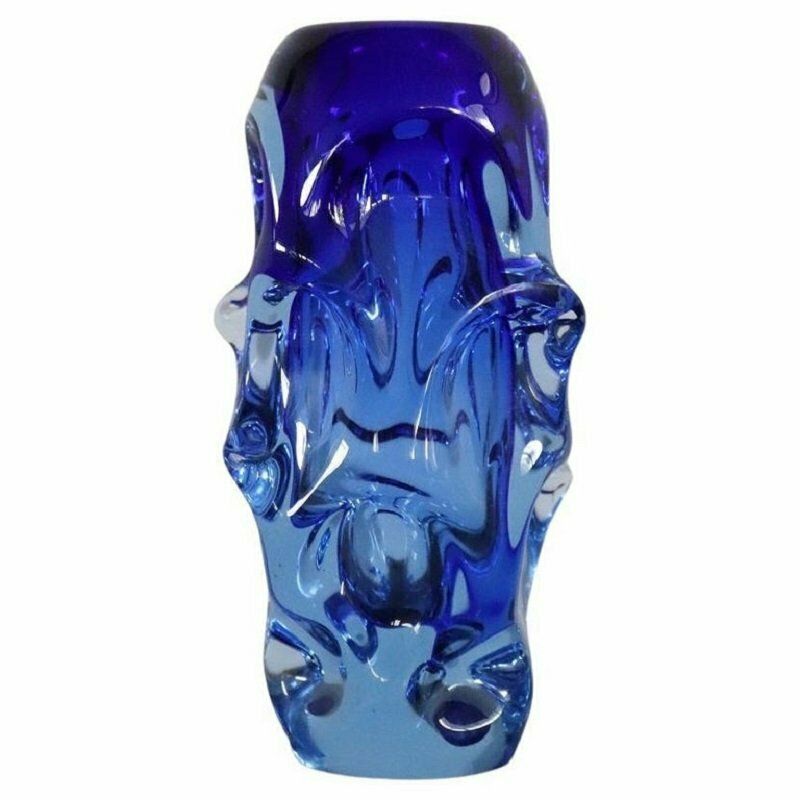 Art Glass Blue Vase In Blown Glass Attributed To Börne Augustsson, 1940s