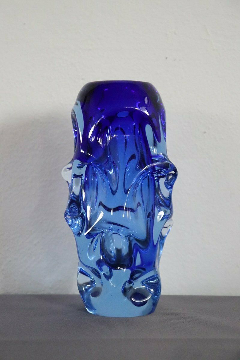Art Glass Blue Vase In Blown Glass Attributed To Börne Augustsson, 1940s photo buy