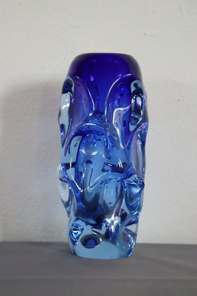 photo for sale Art Glass Blue Vase In Blown Glass Attributed To Börne Augustsson, 1940s