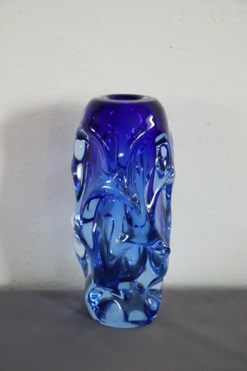 Home Decor Art Glass Blue Vase In Blown Glass Attributed To Börne Augustsson, 1940s photo