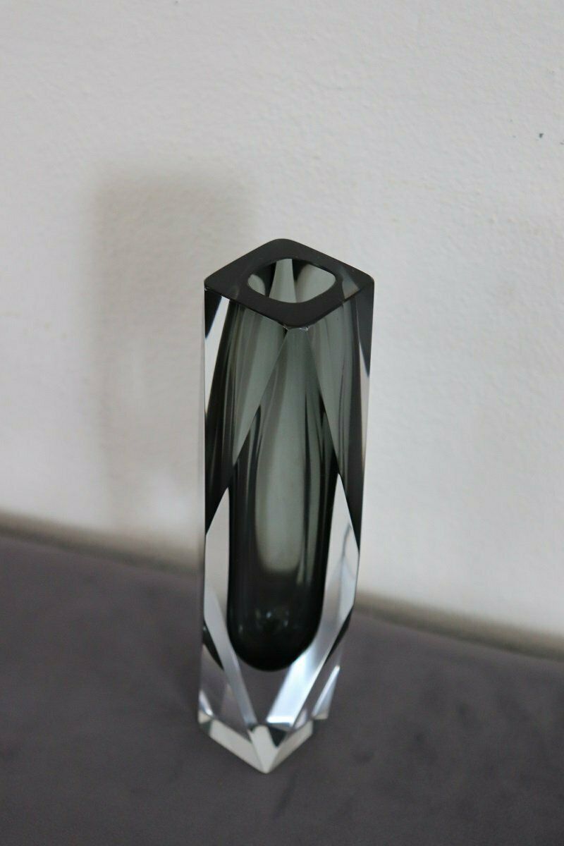 photo vinterior Art Glass Smoked Grey Vase Attributed To Flavio Poli For A. Mandruzzato, 1960s