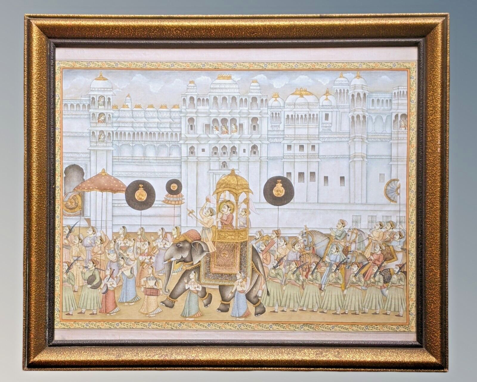 Good Indian Silk Painting Maharajah & Elephants