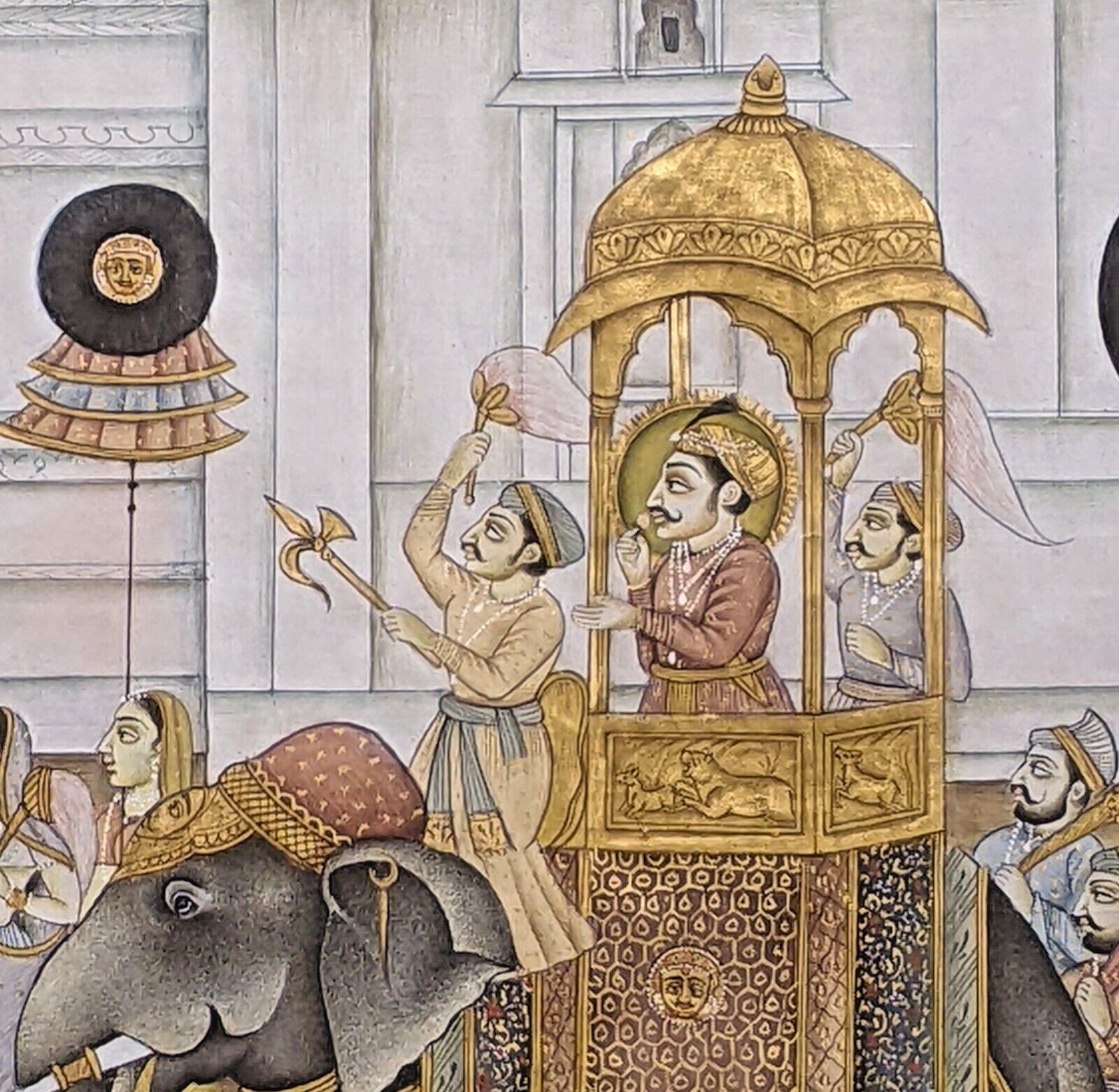 Good Indian Silk Painting Maharajah & Elephants photo Art