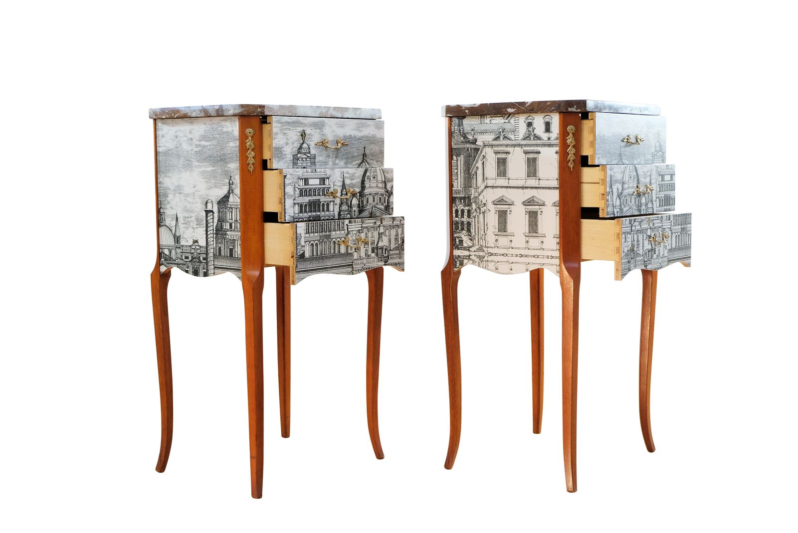 Pair Fornasetti Design Nightstands With Marble Top photo vinterior
