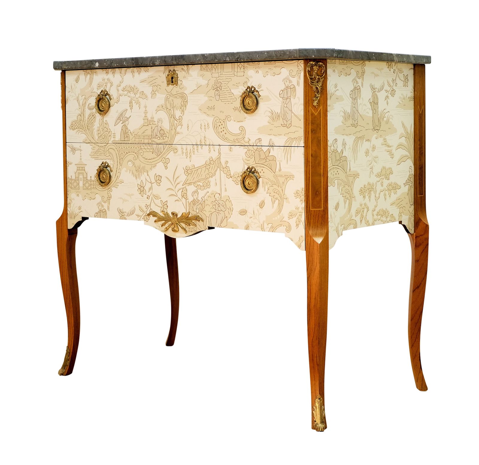 Gustavian Style Commode With Natural Marble Top And Chinoiserie Design photo Furniture