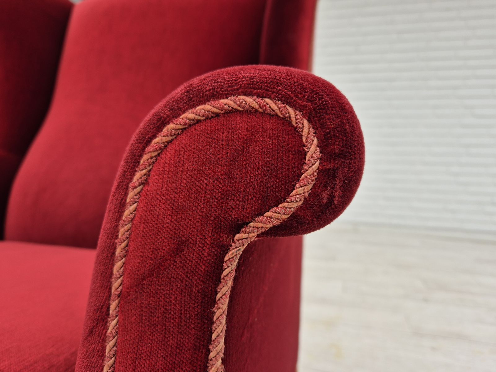 1290.0 1970s, Danish Highback Wingback Armchair, Original Condition, Furniture Velour, Ash Wood. photo