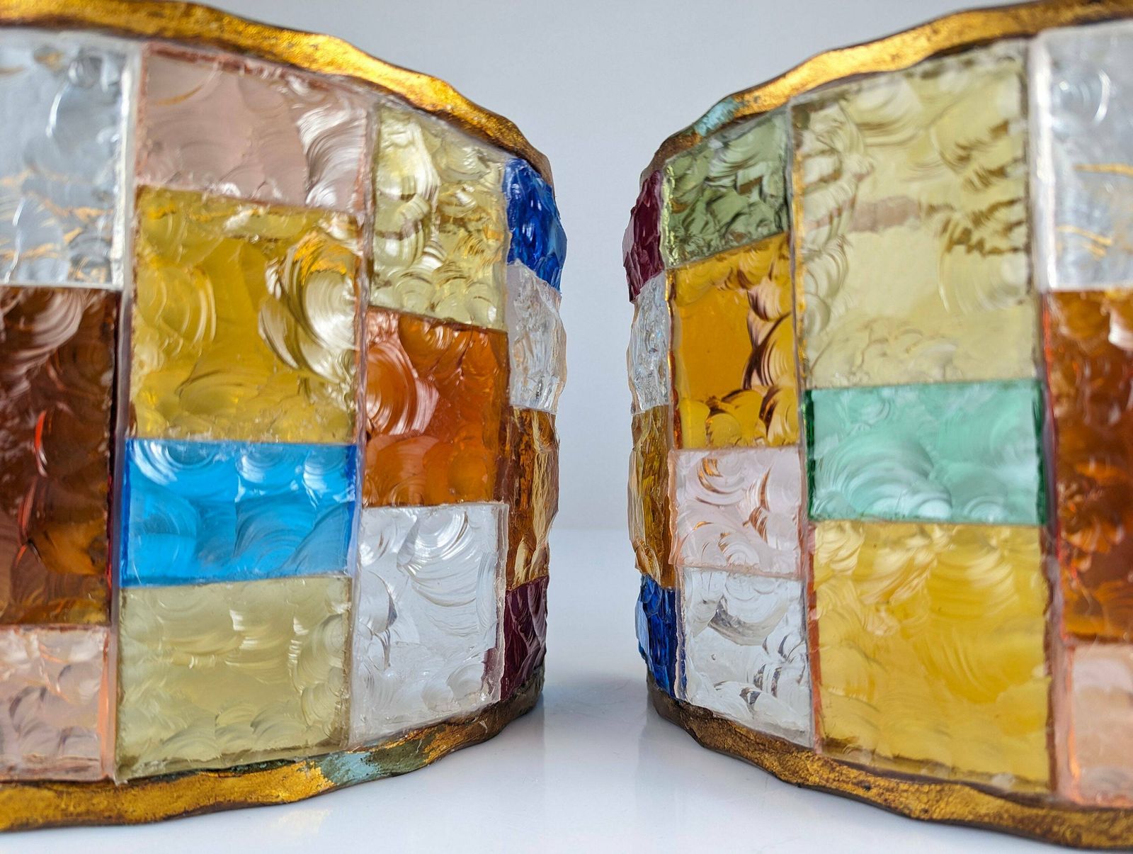 Pair Of Multicolored Hammered Glass And Wrought Iron Sconces By Longobard, Italy, 1970s photo 3351.0