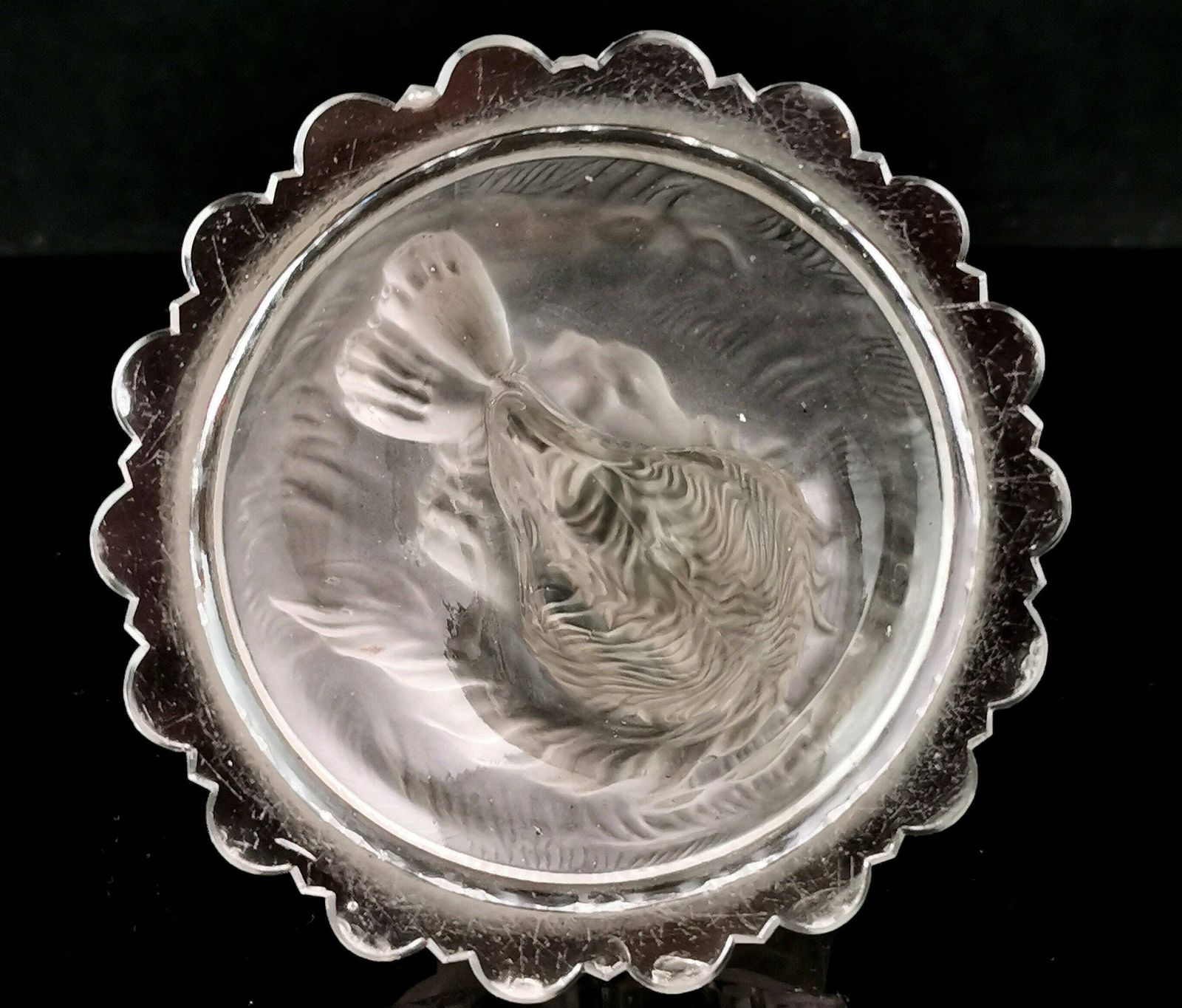Antique Dog Sculpture, Pressed Glass Figure photo vinterior