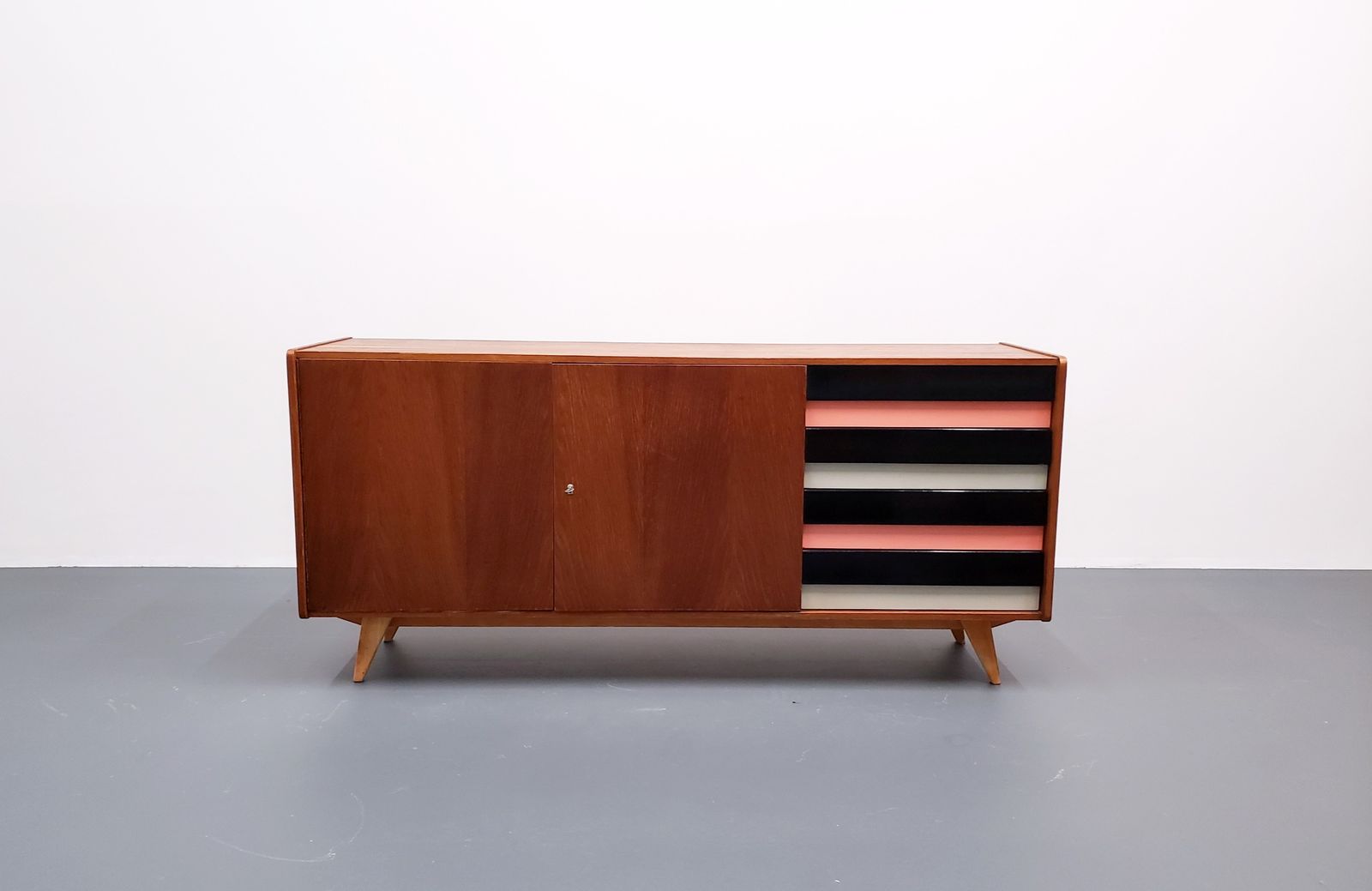 1966 Jiri Jiroutek Sideboard, Model U 460 In Black, White And Pink photo vintage