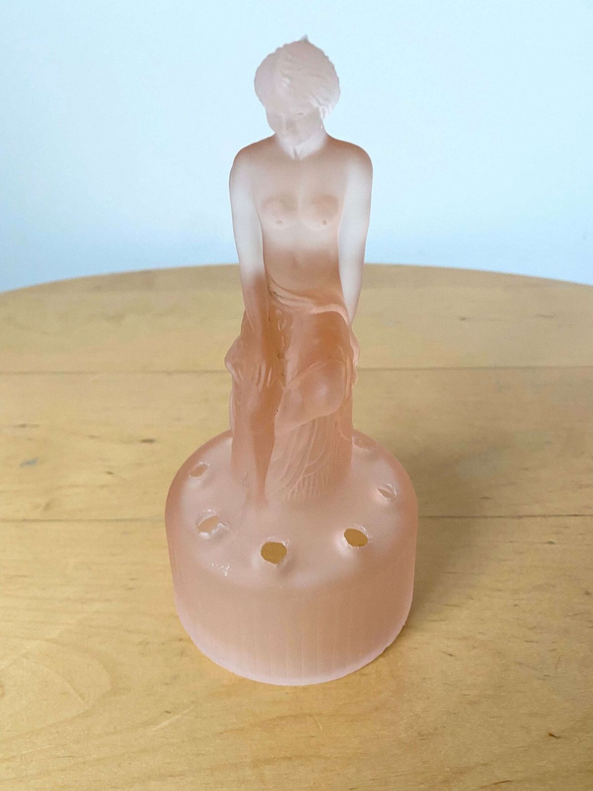 photo for sale Sowerby Art Deco Pink Glass Seated Nude Lady Figurine ,Glass Frog