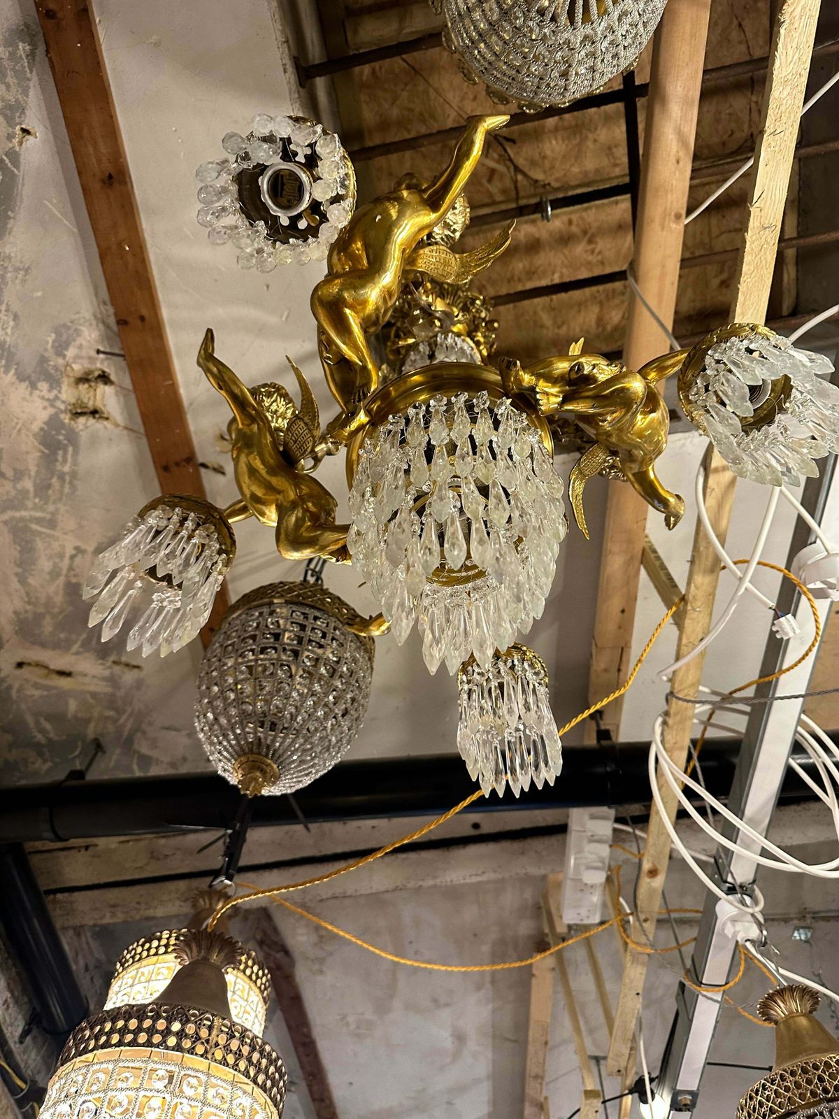 Solid Bronze, French 3 Tier Cherub Chandelier, With Crystal photo vinterior