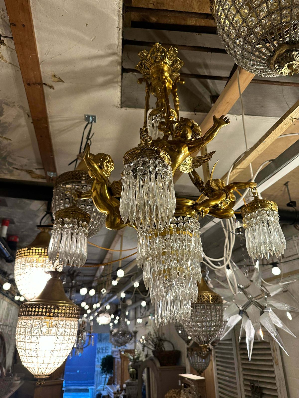 photo furniture Solid Bronze, French 3 Tier Cherub Chandelier, With Crystal