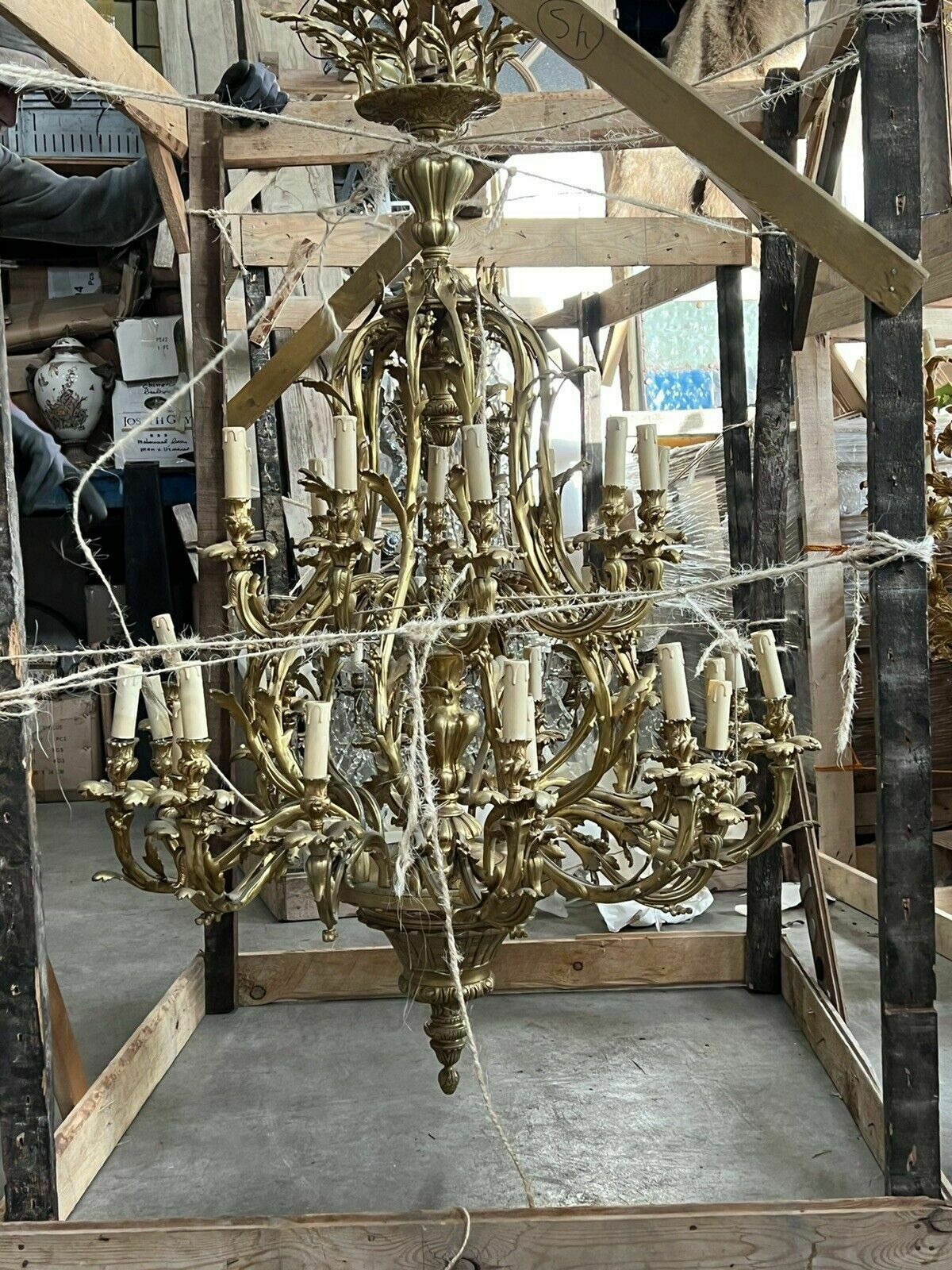 Rare, Solid Bronze, Baroque French Antique Chandelier Light, Disney Movie photo for sale