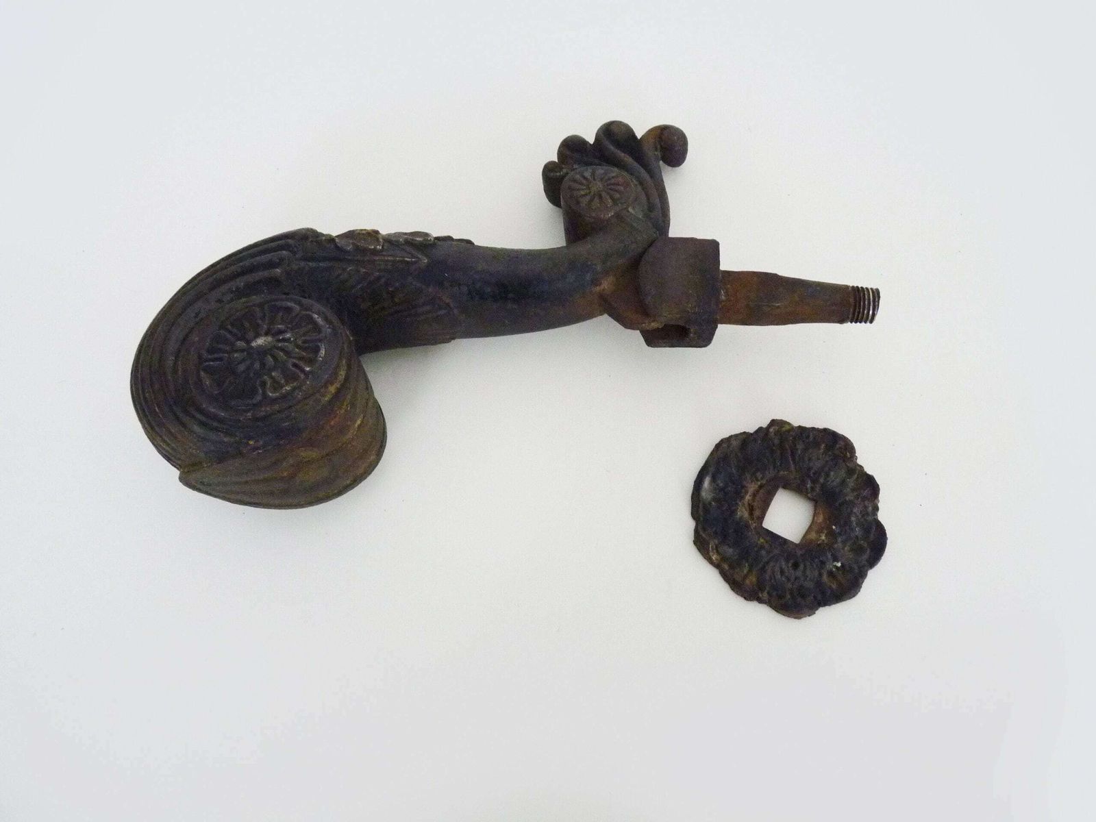 Old Cast Iron Door Knocker In The Shape Of A Hand With Ball. Door Hammer. photo buy