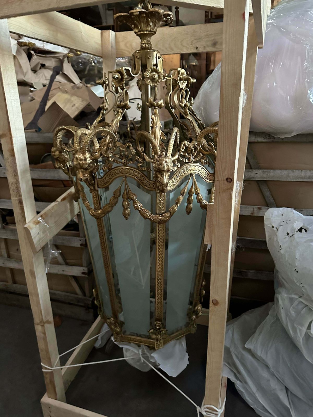 Extremely Rare, Bronze Antique Lanterns With Gargoyle Decorations And Etched Glass (Pair Available)