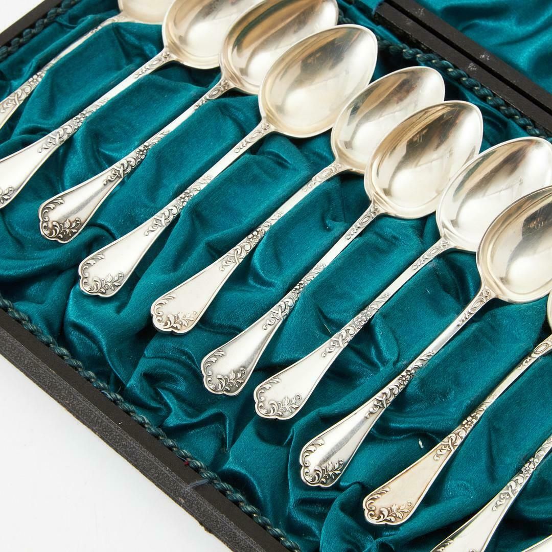 Exclusive Tea Coffee Spoons, 12 Pcs. Sterling Silver & Box, Model Olga photo Home Decor