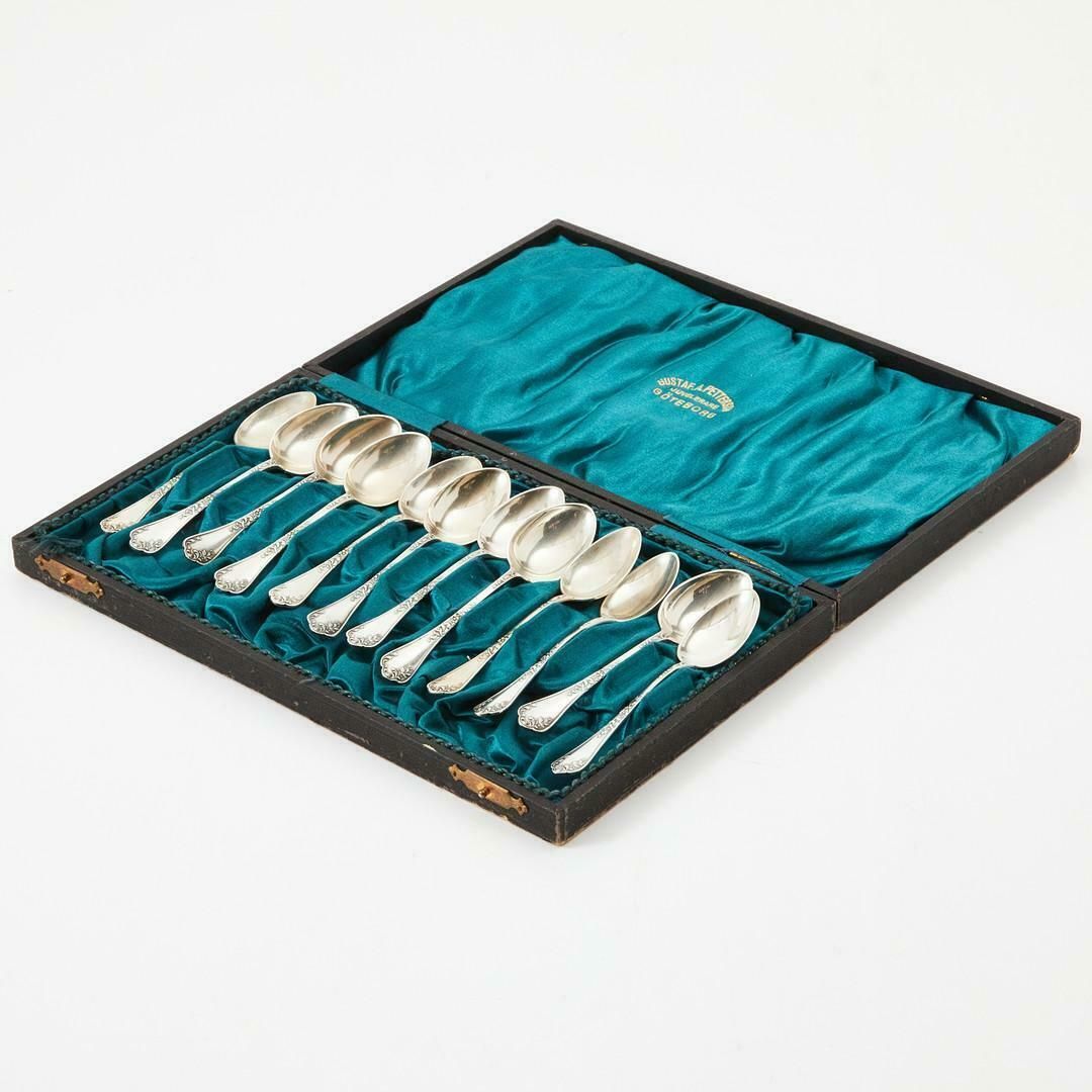 Exclusive Tea Coffee Spoons, 12 Pcs. Sterling Silver & Box, Model Olga photo 1200.0