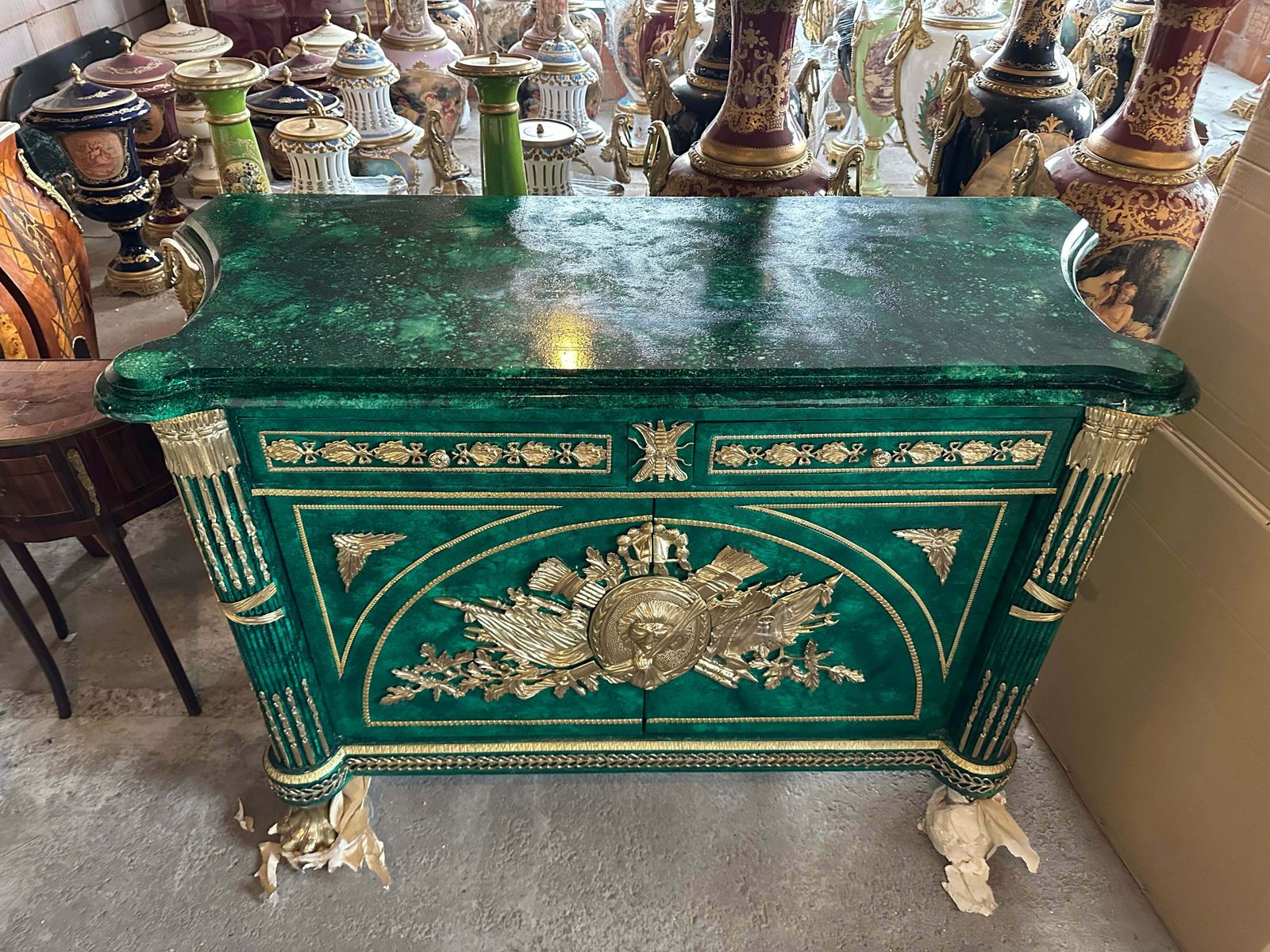 Very Rare, Green Malachite Painted Marble Top French Buffet/Sideboard (Pair Available) photo furniture