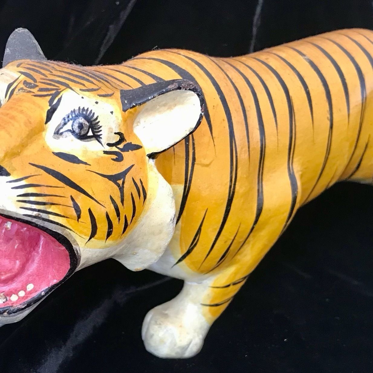 Fabulous Vintage Indian Painted Wooden Tiger photo vinterior