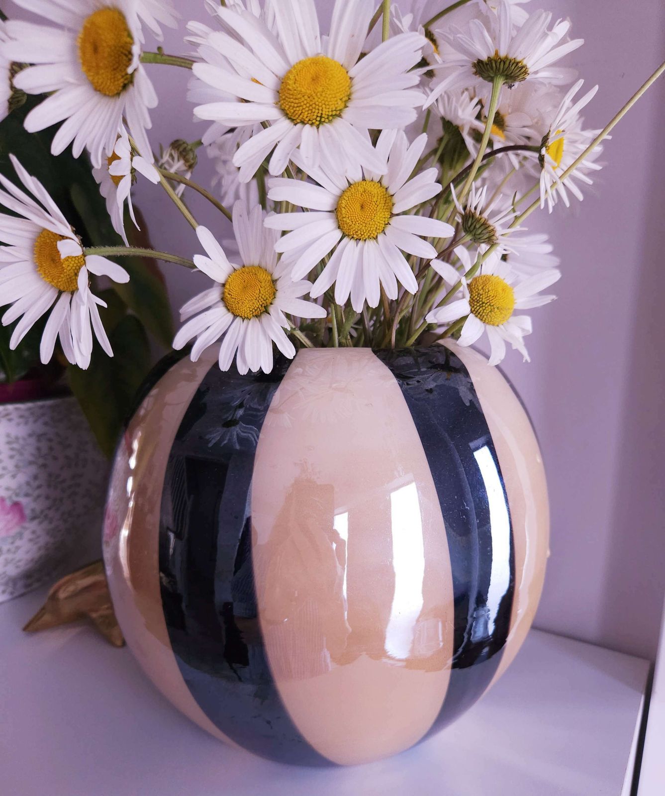 Unusual Murano Style, Striped Spherical Glass Vase photo 145.0