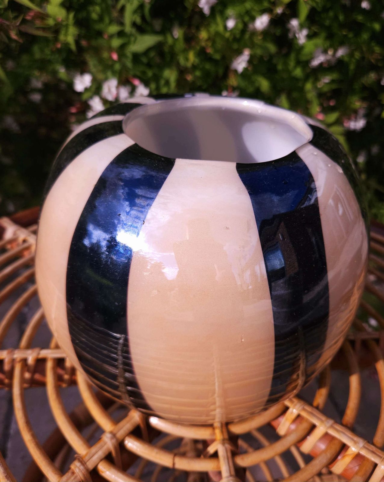 Unusual Murano Style, Striped Spherical Glass Vase photo buy