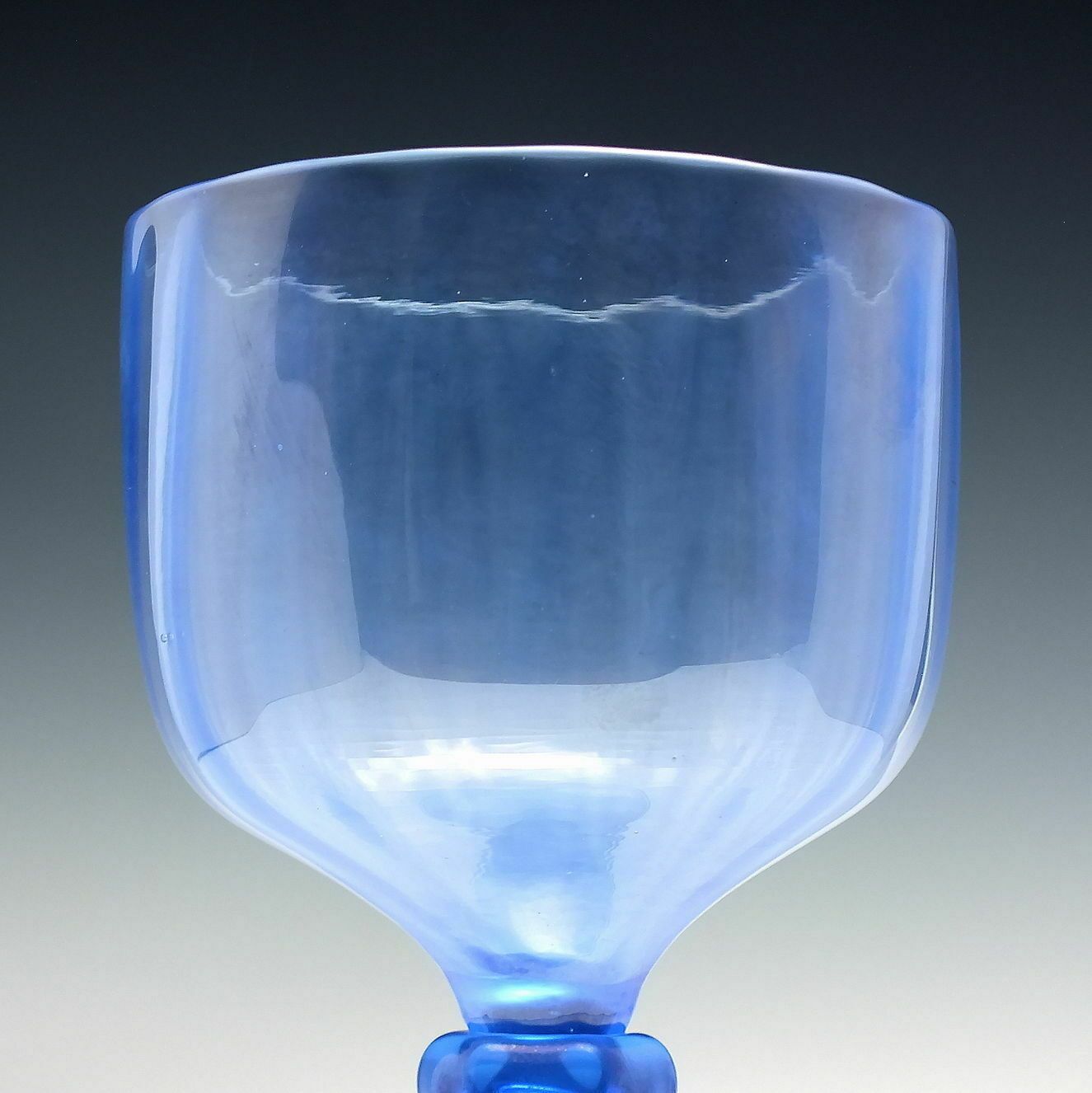 Four Murano Revival Blue Iridescent Wine Glass Goblets C1930 photo Home Decor