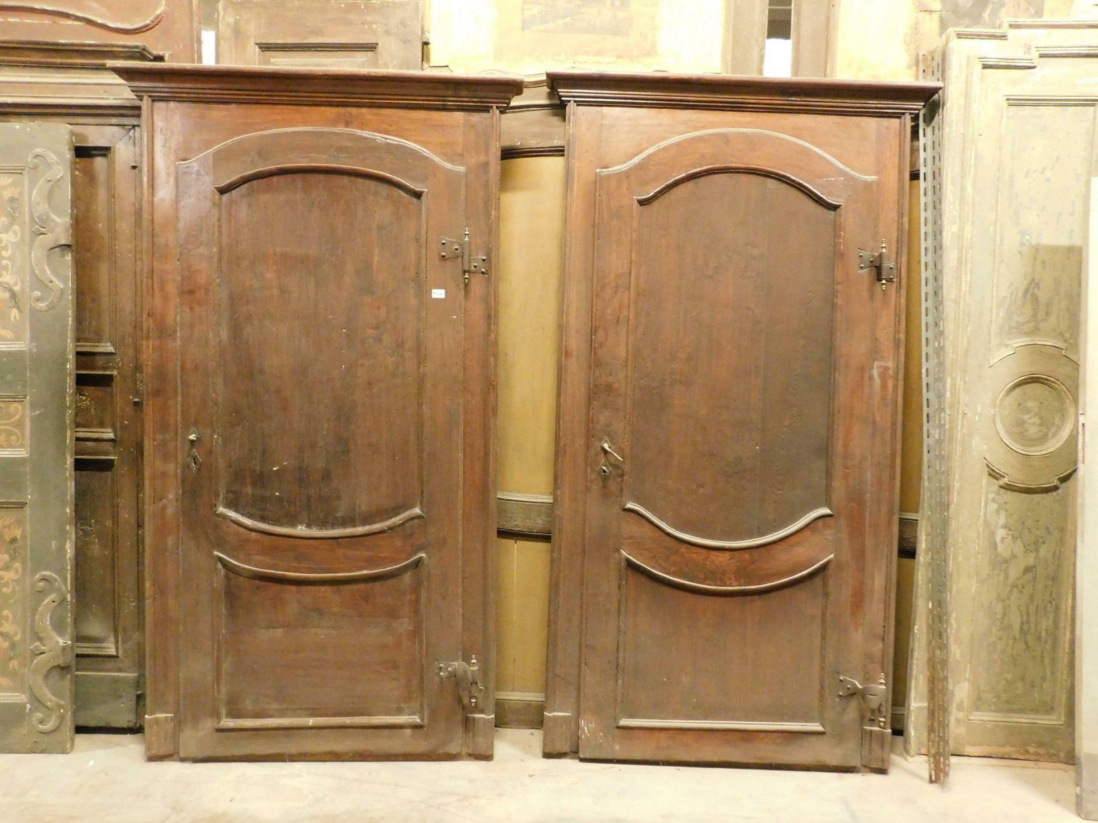 Set Of 2 Old Carved Poplar Wood Doors With Frame, Italy photo for sale