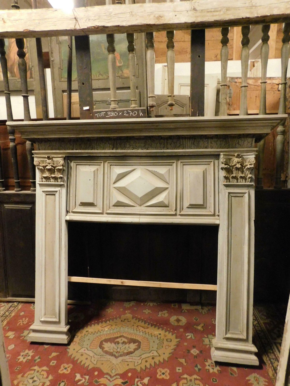 Fireplace In Gray Lacquered Wood With Sculpted Panels, Italy photo 5235.0