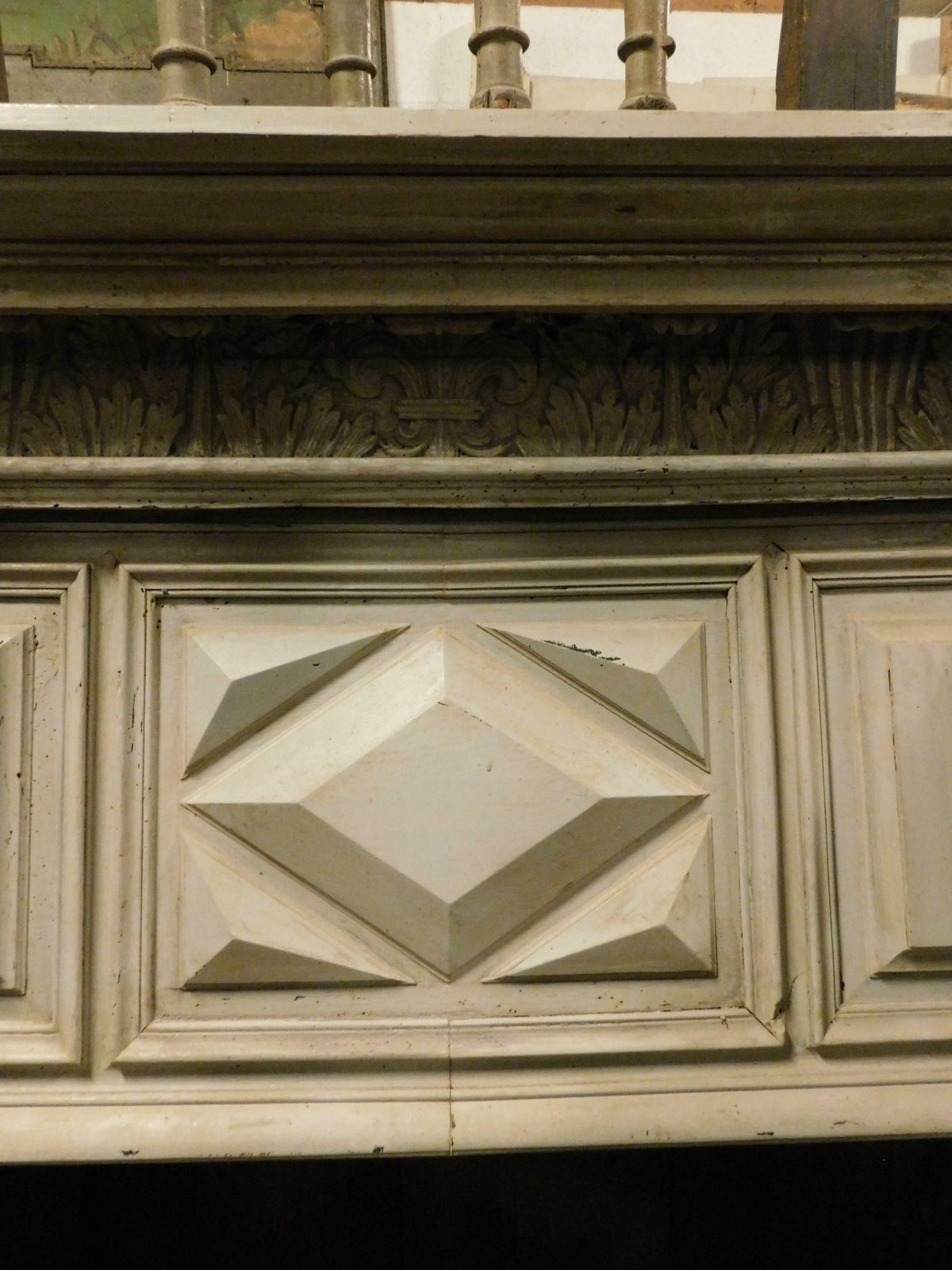 photo furniture Fireplace In Gray Lacquered Wood With Sculpted Panels, Italy